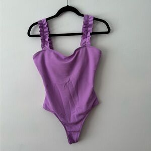 Purple Ruffled Strap Bodysuit